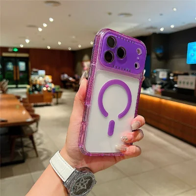 For iPhone 18 Pro Max / 17 Pro Max Magnetic Case Clear Colorful Frame TPU + PC Phone Back Cover with Lens Film - Purple