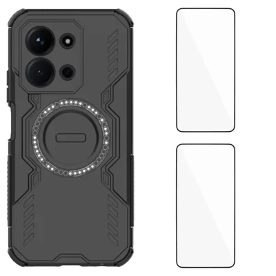 WANLONFENG For Xiaomi Redmi 15C 4G (Global) (171mm) Magnetic Case  DJ Series PC TPU Phone Cover with 2Pcs Tempered Glass Film - Black