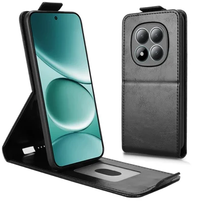 For Xiaomi Redmi Note 15 Pro+ 5G Stand Case med magnetisk lukning, lodret flip, læderet telefonbeskytning med kortlomme - Sort