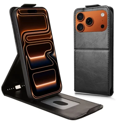 For iPhone 18 Pro Max / 17 Pro Max Stand Case Magnetic Clasp Vertical Flip Leather Phone Cover with Card Holder - Black