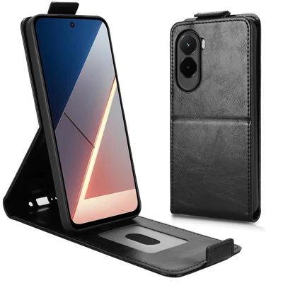 For Xiaomi Poco M7 4G (169mm)  /  Poco M7 Plus 5G Stand Case Magnetic Clasp Vertical Flip Leather Phone Cover with Card Holder - Black