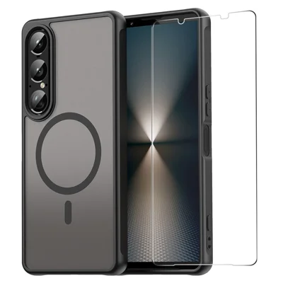ENKAY HAT PRINCE For Sony Xperia 1 VII Magnetic Case with 9H Tempered Glass PC TPU Matte Phone Cover - Black