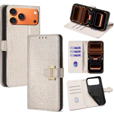 Til iPhone 17 Pro Max Case Metal I-Spænde PU Læder Wallet Telefondæksel - Hvid