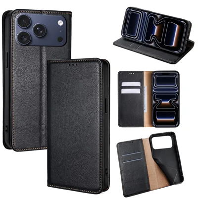 For iPhone 18 Pro / 17 Pro Case Wallet PU Leather Magnetic Auto-Absorbed Phone Cover - Black