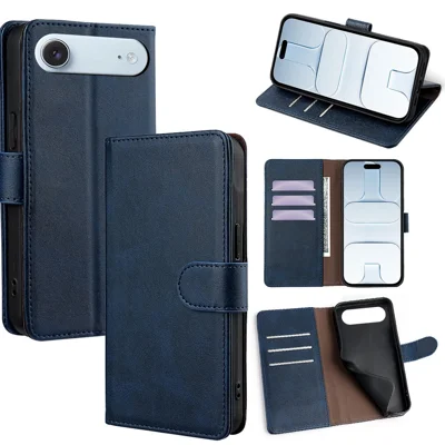 For iPhone Air Case RFID Blocking Wallet Cowhide Texture Leather Phone Cover - Sapphire