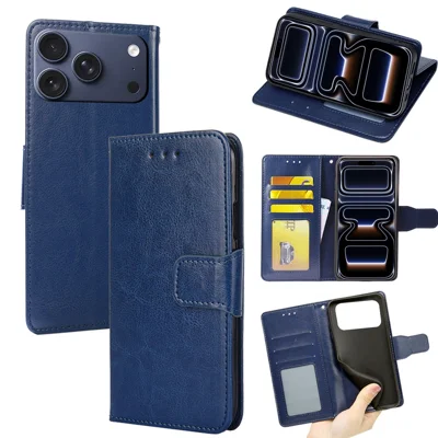 For iPhone 18 Pro / 17 Pro Case Wallet PU Leather + TPU Folding Stand Phone Cover - Sapphire