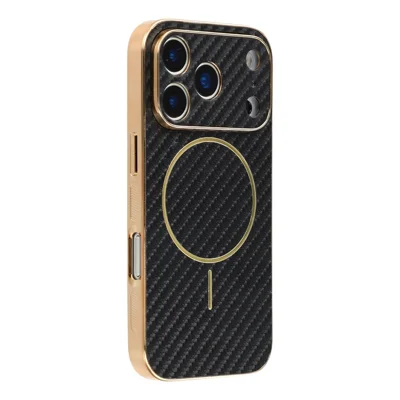 For iPhone 17 Pro Phone Case Carbon Fiber Textured Electroplated TPU Back Cover - Black
