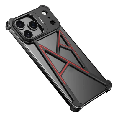 For iPhone 17 Pro Bumper Case Four Corner Airbag Kickstand Boardless A-Shape Metal Phone Cover - Black