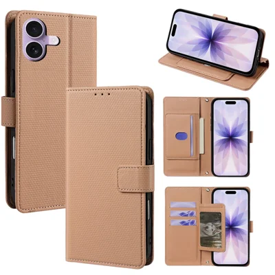 For iPhone 17 Case Triangle Imprinted Skin Touch PU Leather Phone Wallet Cover - Brown