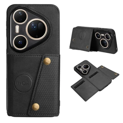 For Huawei Pura 80 Ultra Case with Card Slots Kickstand Leather + TPU Phone Cover - Black