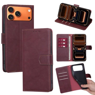 For iPhone 18 Pro Max / 17 Pro Max Case Leather Phone Cover with RFID Blocking Wallet - Wine Red