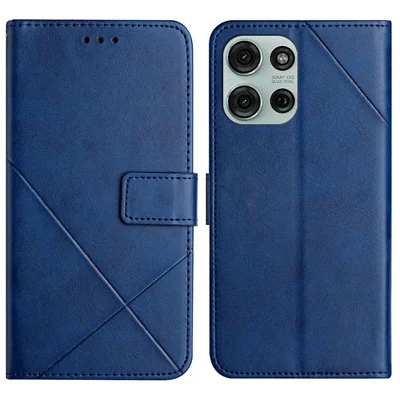 For Motorola Moto G56 5G  /  G66j 5G  /  G66y 5G Case Line Pattern Wallet Leather Phone Cover with Wrist Strap - Blue