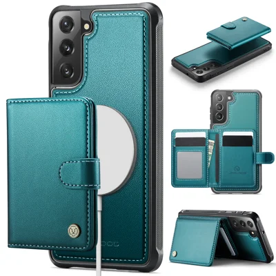 JEEHOOD For Samsung Galaxy S21 FE 5G Case  J09 RFID Blocking Card Holder Leather Back Phone Cover Magnetic Case - Green