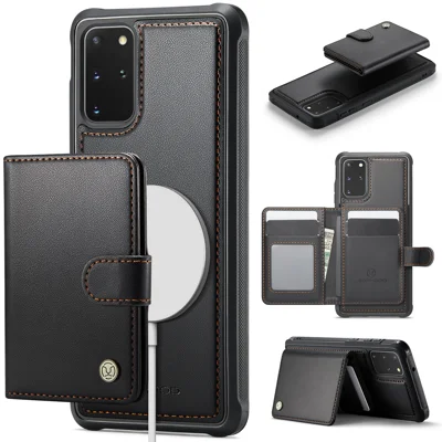 JEEHOOD For Samsung Galaxy S20 Plus 4G Case  J09 RFID Blocking Card Holder Leather Back Phone Cover Magnetic Case - Black