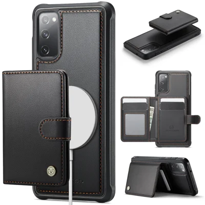 JEEHOOD For Samsung Galaxy S20 FE Case  J09 RFID Blocking Card Holder Leather Back Phone Cover Magnetic Case - Black