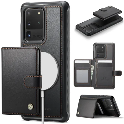 JEEHOOD For Samsung Galaxy S20 Ultra Case  J09 RFID Blocking Card Holder Leather Back Phone Cover Magnetic Case - Black