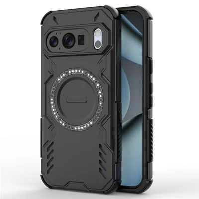 For Google Pixel 10 Pro Magnetic Case Butterfly Armor Hollow Heat Dissipation PC + TPU Phone Cover - Black