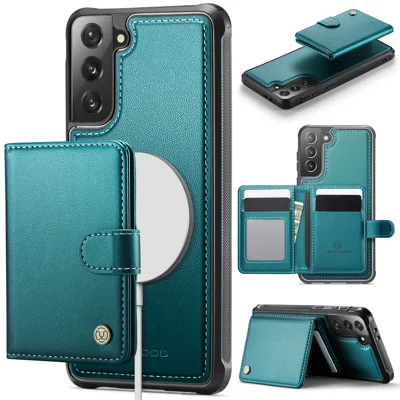 JEEHOOD For Samsung Galaxy S21 4G Case  J09 RFID Blocking Card Holder Leather Back Phone Cover Magnetic Case - Green