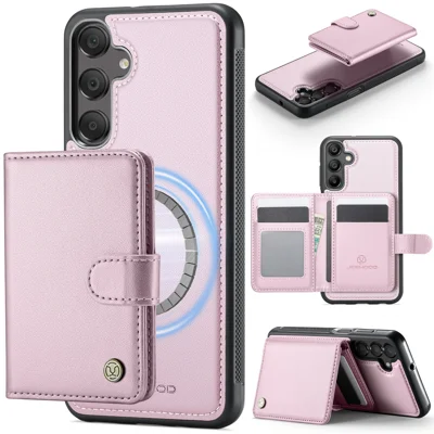 JEEHOOD For Samsung Galaxy A15 5G / Galaxy A15 4G Case  J09 RFID Blocking Card Holder Leather Back Phone Cover Magnetic Case - Pink