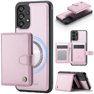 JEEHOOD For Samsung Galaxy A13 4G / Galaxy A04s 5G / Galaxy A13 5G Case  J09 RFID Blocking Card Holder Leather Back Phone Cover Magnetic Case - Pink