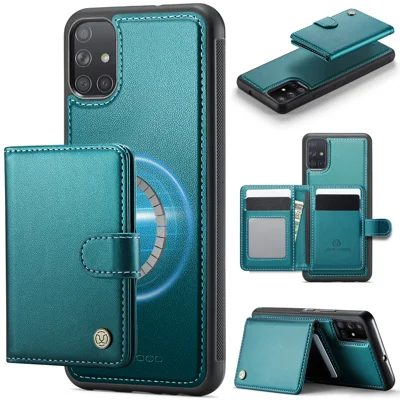 Voor Samsung Galaxy A51 4G SM-A515 Hoesje JEEHOOD J09 RFID-blokkering Kaarthouder Lederen Achterkant Telefoonhoes Compatibel met MagSafe - Groen