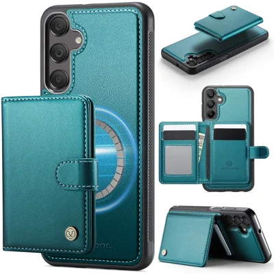 JEEHOOD For Samsung Galaxy A16 4G / Galaxy A16 5G Case  J09 RFID Blocking Card Holder Leather Back Phone Cover Magnetic Case - Green