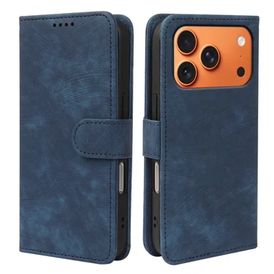 Flip-pungt wallet-taske til iPhone 17 Pro Max med striber i læderlook - Blå