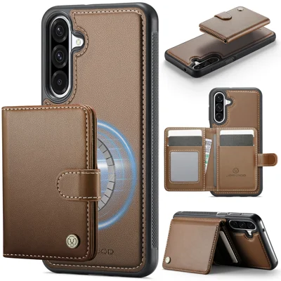 Til Samsung Galaxy A26 5G Etui JEEHOOD J09 RFID-blokerende Kortholder Læder Bagdækning til Telefon Kompatibel med MagSafe - Brun