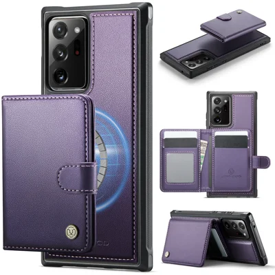 JEEHOOD For Samsung Galaxy Note20 Ultra Case  J09 RFID Blocking Card Holder Leather Back Phone Cover Magnetic Case - Purple