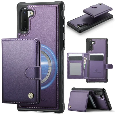 JEEHOOD For Samsung Galaxy Note10 Case  J09 RFID Blocking Card Holder Leather Back Phone Cover Magnetic Case - Purple