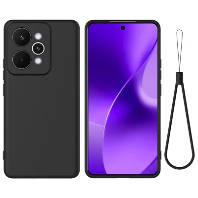 For Realme 15 5G Liquid Silicone Case Phone Back Cover with Hand Strap - Black