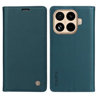 YIKATU For Xiaomi 15T Pro Phone Cases  Magnetic Closure PU Leather Mobile Cover - Green