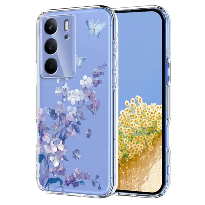 For Oppo A5 4G / Oppo A5m 4G / Realme C75 4G / Realme C75x / Realme 14x (India) 5G / Realme V60 Pro 5G / Realme P3x 5G / Oppo A5 5G Case Butterfly Floral Pattern Printing TPU Phone Back Cover - Violets