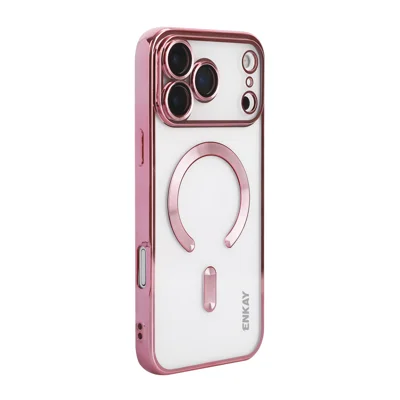 ENKAY HAT PRINCE For iPhone 17 Pro Max Magnetic Clear Case   Shockproof TPU Phone Cover with Lens Film - Pink