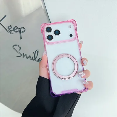 For iPhone 17 Pro Max Magnetisk Cover med Ring, Foldudstyr TPU + PC Telefonbeskyttelse - Gradient Pink / Lilla