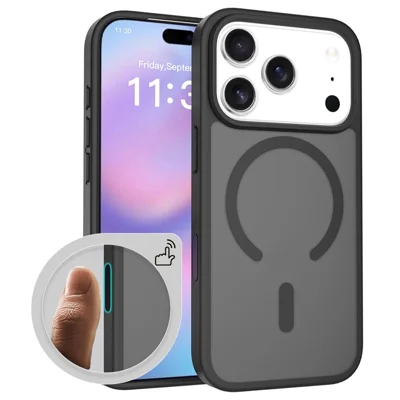 Bulk Purchasing For iPhone 17 Pro Max Magnetic Case with AI Camera Button PC + TPU Phone Cover Compatible with MagSafe - Black