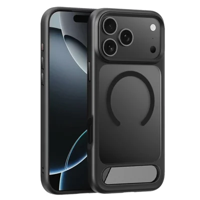 COTECI voor iPhone 17 Pro Max hoesje compatibel met MagSafe PC+TPU achterkant met verborgen standaard - Mat zwart
