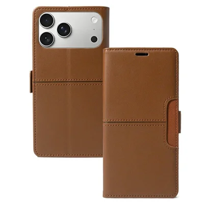 For iPhone 18 Pro / 17 Pro Case Wallet Stand Magnetic Closure Flip Leather Phone Cover - Brown