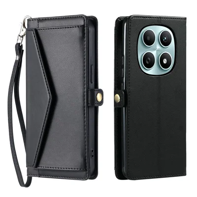 For Xiaomi Poco M8 5G / Redmi Note 15 5G (Global) Leather Case with Wrist Strap Wallet Stand Phone Cover - Black