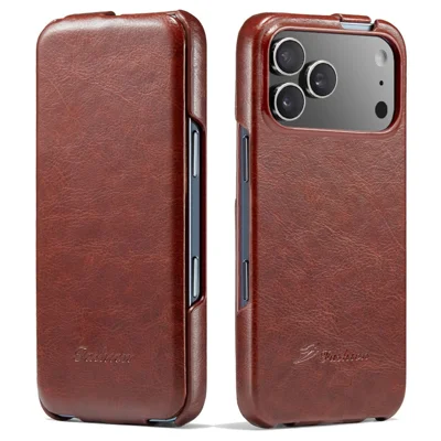 Til iPhone 17 Pro Max Case Vertikal Flip PU Læder + PC Telefondæksel - Brun