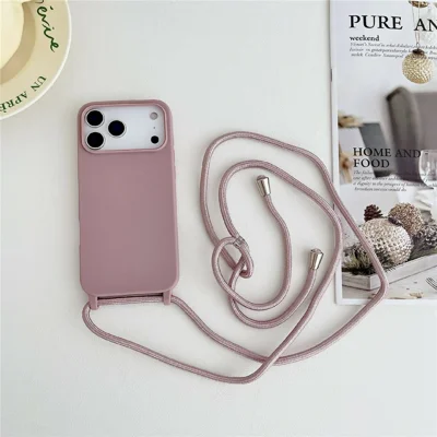 Til iPhone 17 Pro Case Væske-silikon Beskyttende Telefonbeslag med Skulderrem - Dyb Rosa
