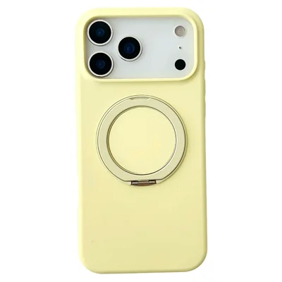 For iPhone 17 Pro Case Compatible with MagSafe Rotating Kickstand Silicone PC Phone Back Cover - Yellow