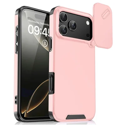 Til iPhone 17 Pro Max Case PC + TPU Skal med Skyde-kameraet Telefondæksel - Pink