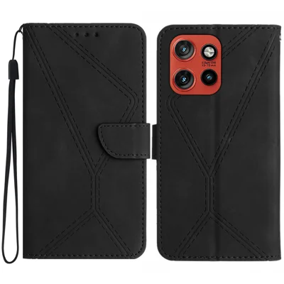 For Motorola Edge 60 Neo 5G / Edge 50 Neo 5G / Moto S50 5G / ThinkPhone 25 5G Case Skin Touch Lines Imprinted PU Leather Flip Phone Cover - Black