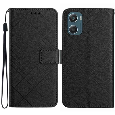 For Motorola Moto G06 Power 4G / G06 4G Case Wallet Imprint PU Leather Flip Folio Phone Cover - Black