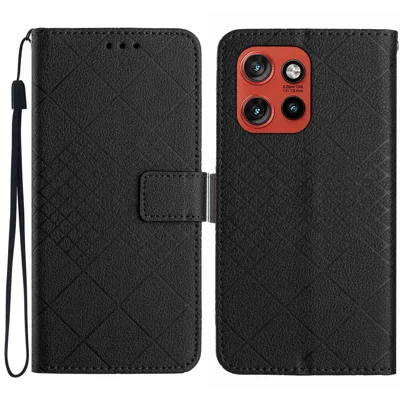 For Motorola Edge 60 Neo 5G / Edge 50 Neo 5G / Moto S50 5G / ThinkPhone 25 5G Case Wallet Imprint PU Leather Flip Folio Phone Cover - Black