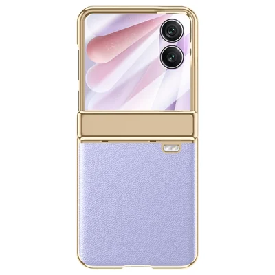 Til Honor Magic V Flip 2 Etui med Søm-beskyttelse i Læder + PC Elektropladeret Telefonbeskyttelse med HD Bagside lille Skærmværn - Lilla