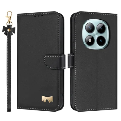 For Xiaomi Poco M8 Pro 5G / Redmi Note 15 Pro+ 5G (Global) Case Bowknot Decor Wallet Leather Phone Cover with Wrist Strap - Black