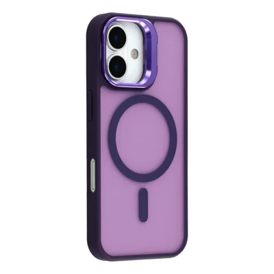 For iPhone 16 Plus Case Compatible with MagSafe Lens Kickstand TPU + PC Matte Phone Cover - Dark Purple