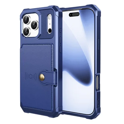 For iPhone 18 Pro Max / 17 Pro Max Case with Card Holder PU Leather + TPU Phone Back Cover - Blue